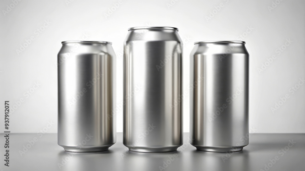 Three Silver Cans Mockup, Product Branding, Packaging Design. Three Silver Cans Mockup, Product Branding, Packaging Design.