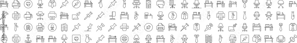 Obraz premium Office Line Icon Set. Modern Collection for Design, Web Sites, Apps, Cards. Contains Linear Images of Push Button, Tie, Workspace