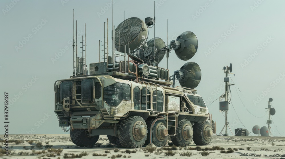Futuristic Vehicle in a Desolate Landscape Futuristic Vehicle in a Desolate Landscape