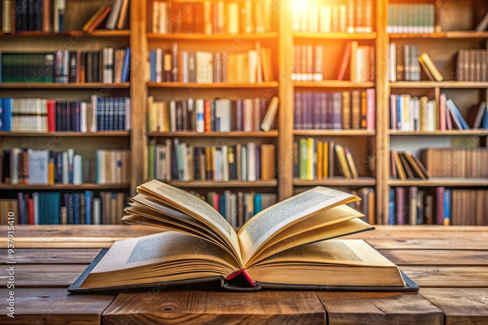A worn, open textbook lies on a wooden table amidst shelves of neatly arranged books, evoking a sense of academic curiosity and back-to-school readiness. A worn, open textbook lies on a wooden table amidst shelves of neatly arranged books, evoking a sense of academic curiosity and back-to-school readiness.
