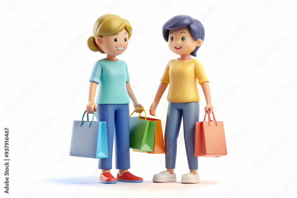 3D Shopper Talking with Friend in Store concept as Candid shot of two shoppers chatting and laughing together while browsing items in a store during Black Friday capturing the social and relaxed aspec 3D Shopper Talking with Friend in Store concept as Candid shot of two shoppers chatting and laughing together while browsing items in a store during Black Friday capturing the social and relaxed aspec