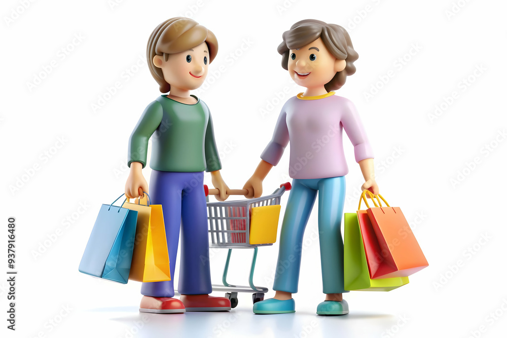 3D Shopper Talking with Friend in Store concept as Candid shot of two shoppers chatting and laughing together while browsing items in a store during Black Friday capturing the social and relaxed aspec 3D Shopper Talking with Friend in Store concept as Candid shot of two shoppers chatting and laughing together while browsing items in a store during Black Friday capturing the social and relaxed aspec