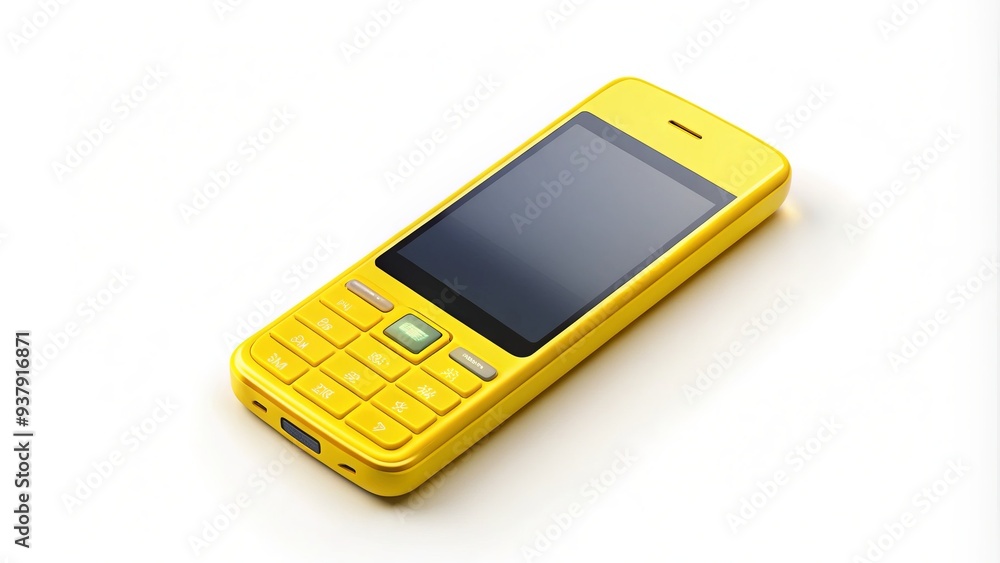 Bright Yellow Mobile Phone Isolated On White Background With Copy Space For Text Or Design Bright Yellow Mobile Phone Isolated On White Background With Copy Space For Text Or Design