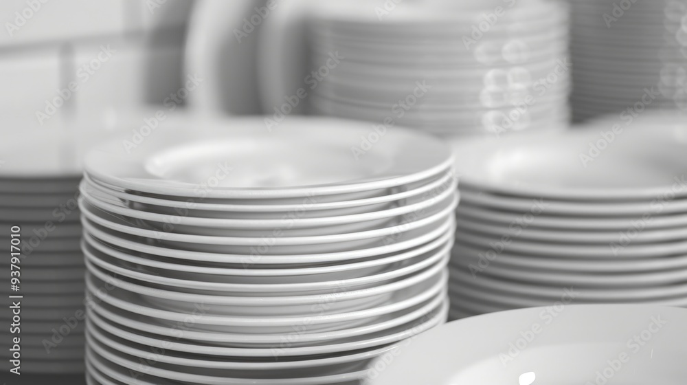 A pile of plates stacked high for a meal or party, with a blank background A pile of plates stacked high for a meal or party, with a blank background