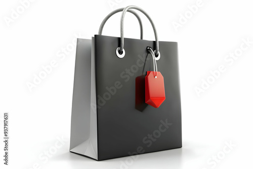 3D Shopping Bag with Discount Tag Vector concept as Vector of a shopping bag with a discount tag hanging from the handle isolated on a white background symbolizing Black Friday shopping deals with a s photo