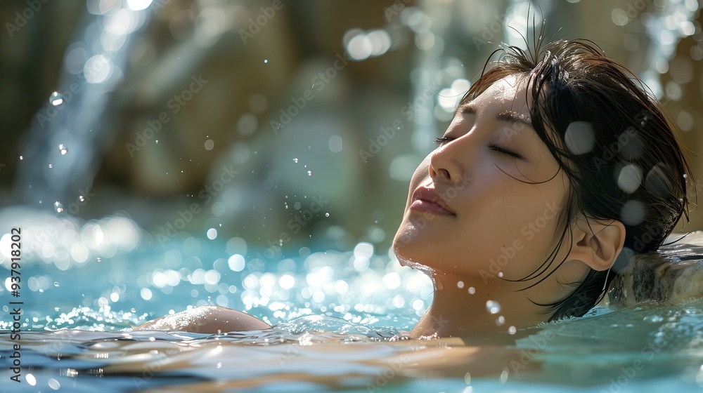 Fototapeta premium Woman Relaxing in Tranquil Swimming Pool