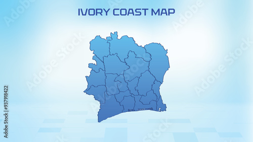 Blue detailed map of Ivory Coast with States administrative divisions. Political Ivory Coast map vector illustration.