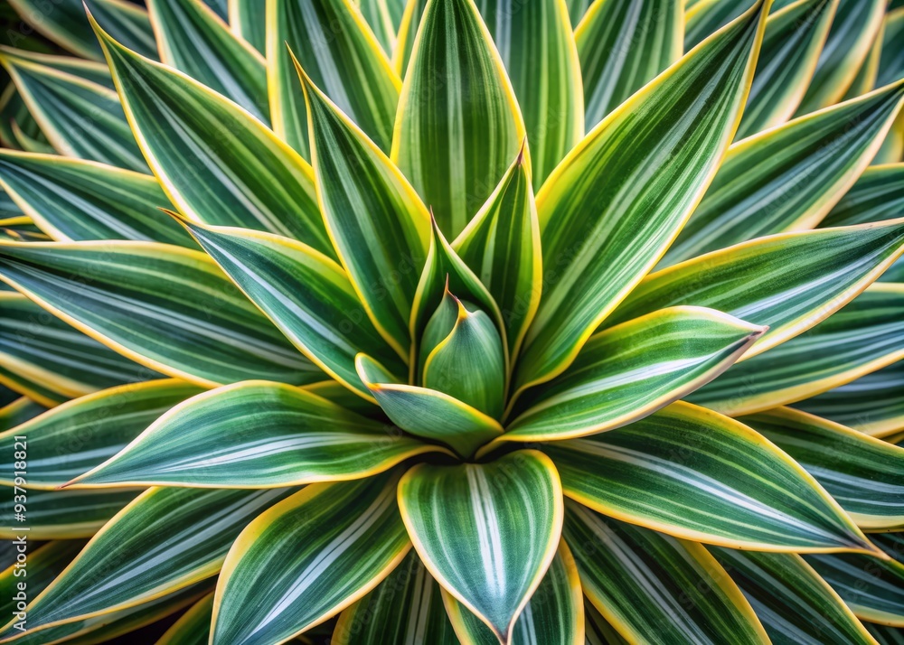 Fototapeta premium Close-up of Agave desmettiana Variegata, a stunning ornamental plant with unique, variegated leaves, adding a touch of elegance to any indoor or outdoor space.