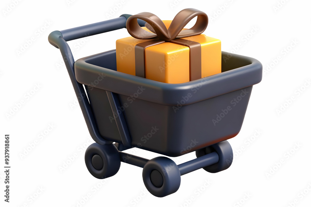 3D Shopping Cart with Gift Box Vector concept as Vector of a shopping cart with a gift box inside isolated on a white background symbolizing Black Friday holiday shopping and gift purchases with a sim 3D Shopping Cart with Gift Box Vector concept as Vector of a shopping cart with a gift box inside isolated on a white background symbolizing Black Friday holiday shopping and gift purchases with a sim