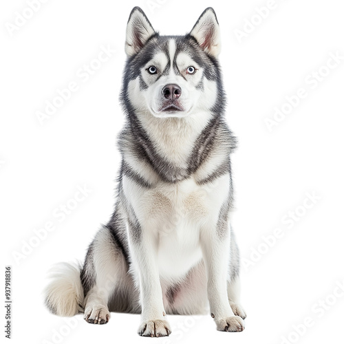 The image shows a Siberian Husky with striking blue eyes, a gray and white coat, and a curious expression......... Generative ai.