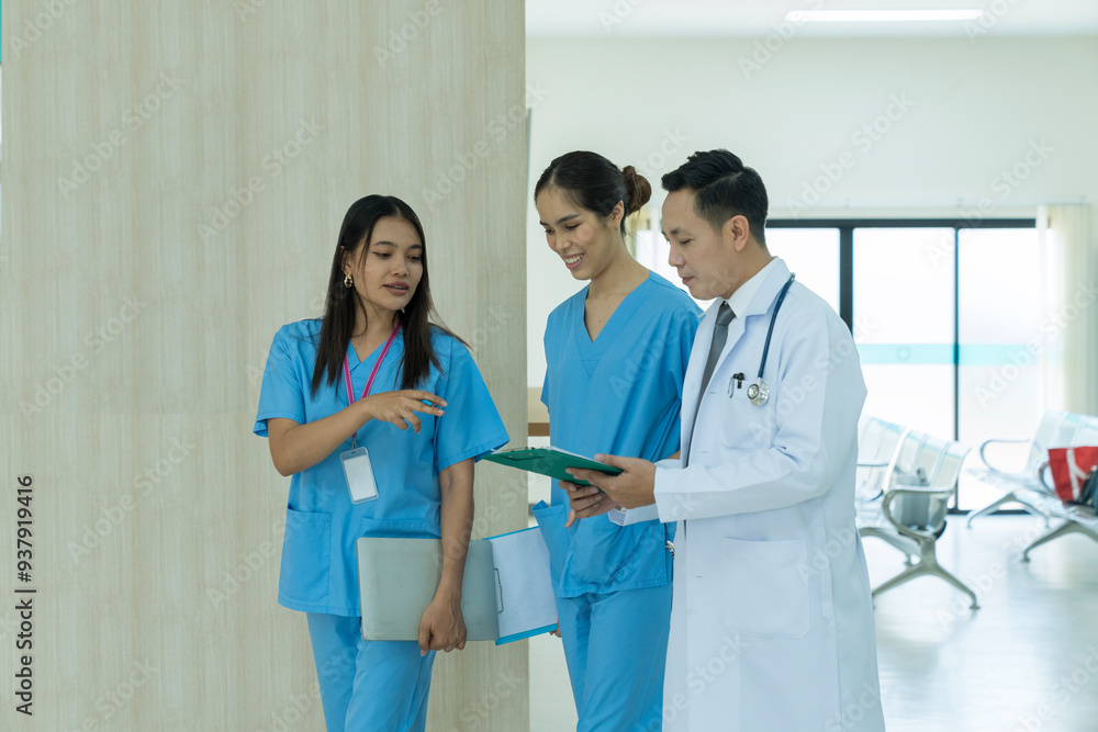 Medical healthcare and doctor service. Doctor working at the hospital. Communication and consulting with a medicine. Medical healthcare and doctor service. Doctor working at the hospital. Communication and consulting with a medicine.