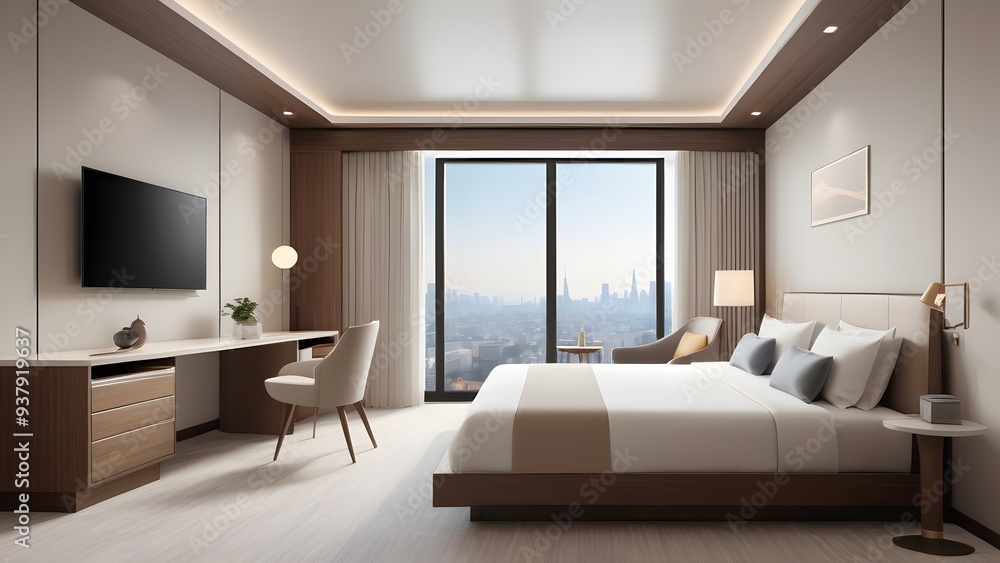 Fototapeta premium hotel room photo,illustration.It is a luxury hotel room.