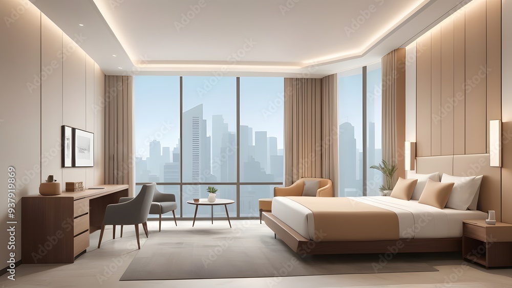 Fototapeta premium hotel room photo,illustration.It is a luxury hotel room.