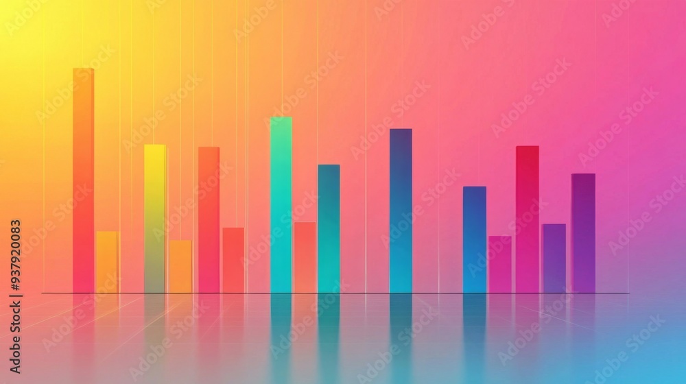 Abstract bar chart with colorful bars rising, set against a gradient background, business concept Abstract bar chart with colorful bars rising, set against a gradient background, business concept