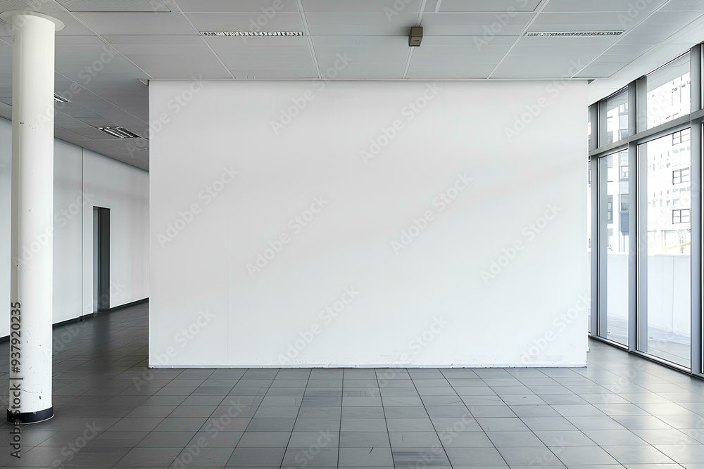A blank white wall for advertising in the interior of an underground shopping center, large format canvas mockup A blank white wall for advertising in the interior of an underground shopping center, large format canvas mockup
