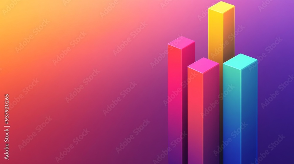Abstract bar chart with colorful bars rising, set against a gradient background, business concept Abstract bar chart with colorful bars rising, set against a gradient background, business concept