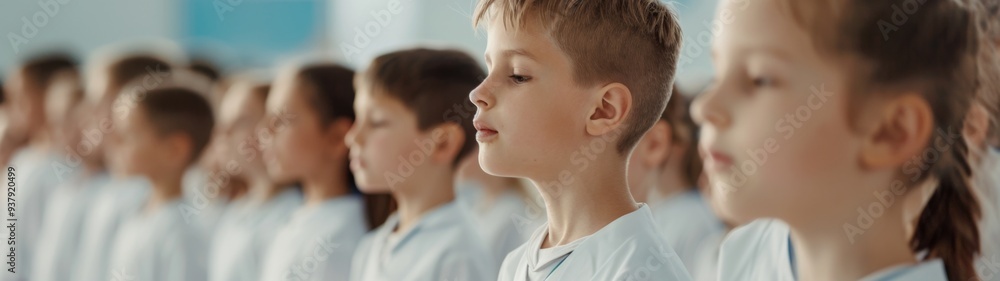 School children singing joyfully, close-up view, minimalist backdrop, harmonious expressions, vibrant energy, collective enthusiasm, engaging and uplifting atmosphere School children singing joyfully, close-up view, minimalist backdrop, harmonious expressions, vibrant energy, collective enthusiasm, engaging and uplifting atmosphere