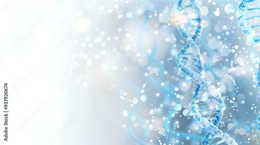 Abstract DNA double helix structure on a white background with blue lines and dots, use for medical science or biomedical research concept design Abstract DNA double helix structure on a white background with blue lines and dots, use for medical science or biomedical research concept design