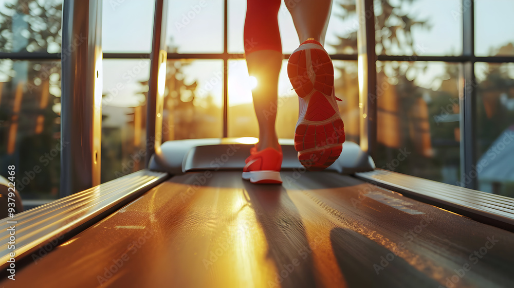 A person walking on a treadmill at a gym with sunlight streaming in
A person walking on a treadmill at a gym with sunlight streaming in