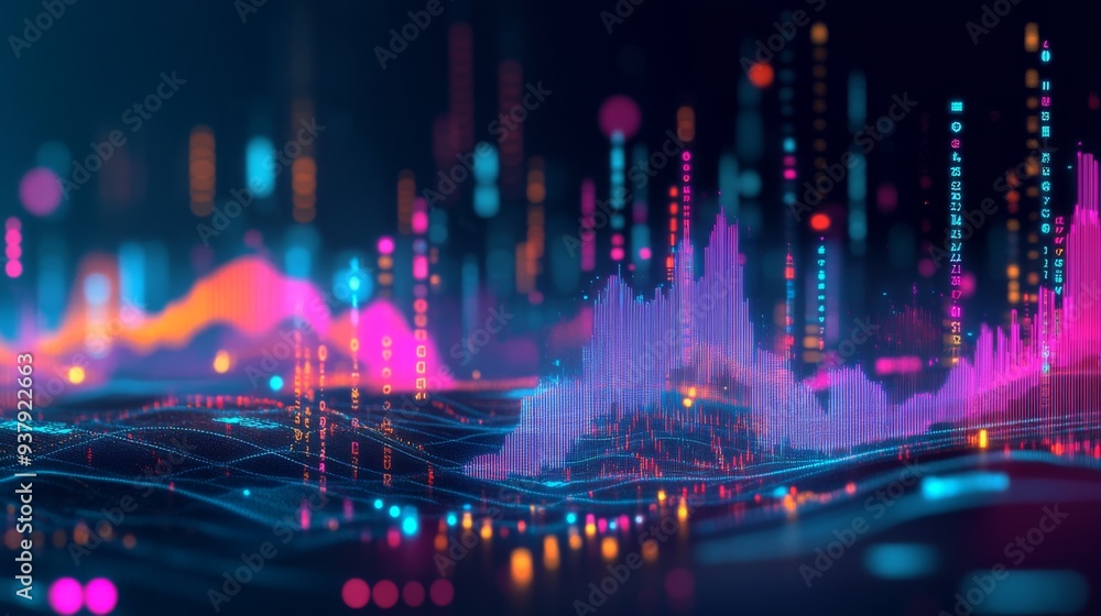 Fototapeta premium An abstract financial graph with vibrant colors, representing market diversity and financial analysis, displayed on a digital platform.