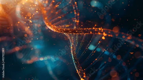 Digital DNA and data technology background, digital twin of carbon chain in double helix for medical science research with futuristic blue light effect on dark abstract cyberspace tech backdrop