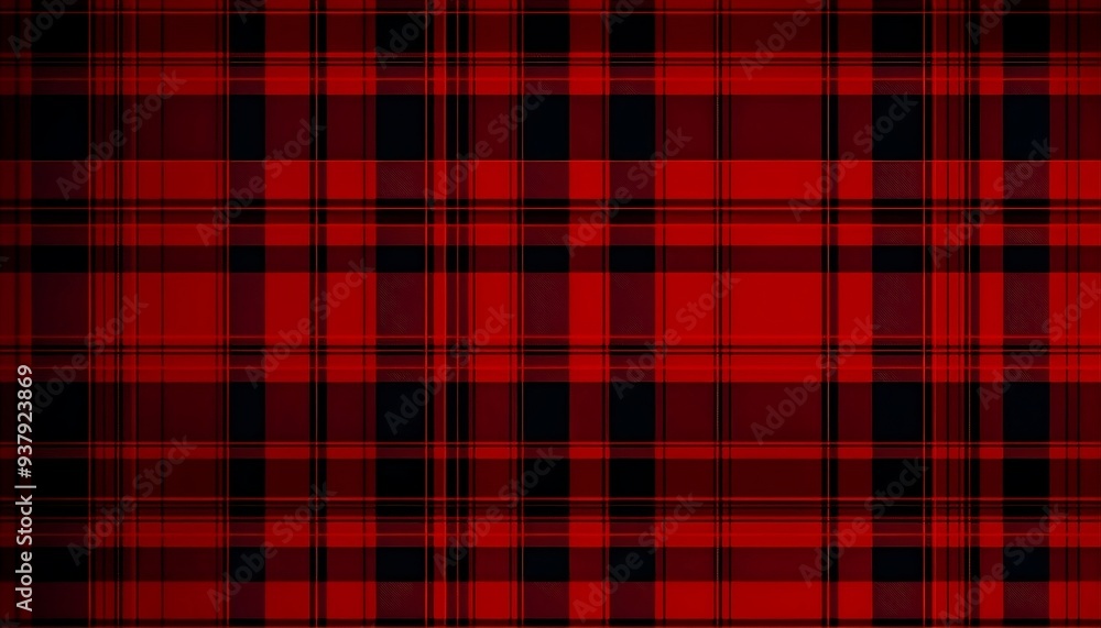 Obraz premium Vibrant Red and Black Tartan Pattern - Classic Plaid Textile Design for Fashion and Decor