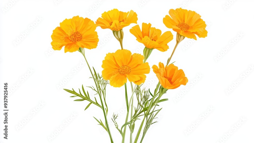 Marigold bouquet, isolated on white background, flat design illustration Marigold bouquet, isolated on white background, flat design illustration