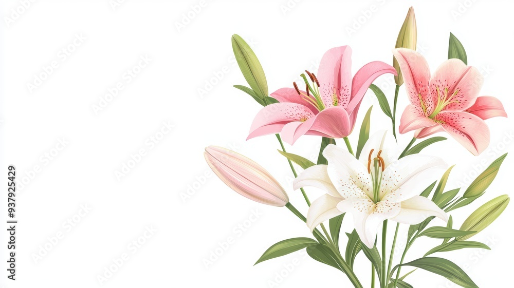 Lily bouquet, isolated on white background, flat design illustration Lily bouquet, isolated on white background, flat design illustration