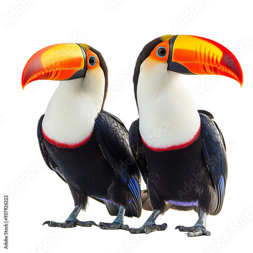 The image shows a toucan with a large, colorful beak on transparent background. Generative ai. photo