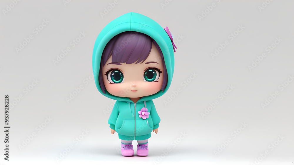 model of an adorable chibi girl standing on a plain white background model of an adorable chibi girl standing on a plain white background