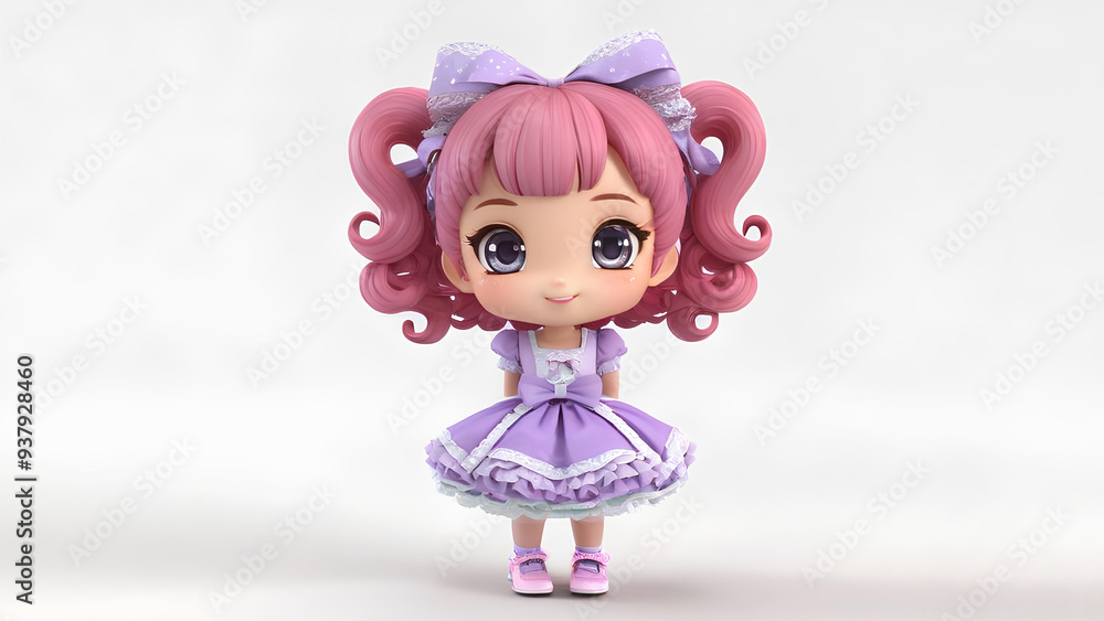 Fototapeta premium Design a 3D model of a cute chibi girl standing against a pure white background