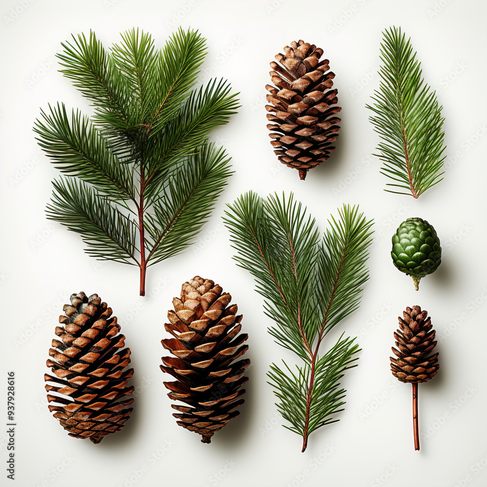 Variety of pine cones and fir cones on a clean white background Variety of pine cones and fir cones on a clean white background