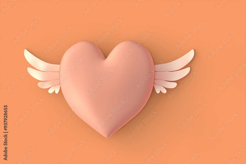 Herz mit Flügeln und Hintergrund copy space, peach farben zum Valentinstag Herz mit Flügeln und Hintergrund copy space, peach farben zum Valentinstag