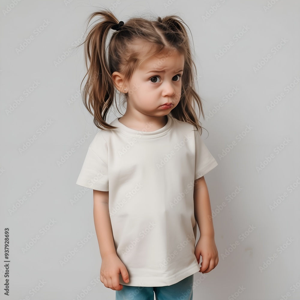 Toddler girl in natural tshirt mockup. Standing little baby girl model in short sleeve crewneck tee, front view. Children's summer outfit. 2-3 years old child oversized shirt mock up, blank t-shirt te Toddler girl in natural tshirt mockup. Standing little baby girl model in short sleeve crewneck tee, front view. Children's summer outfit. 2-3 years old child oversized shirt mock up, blank t-shirt te