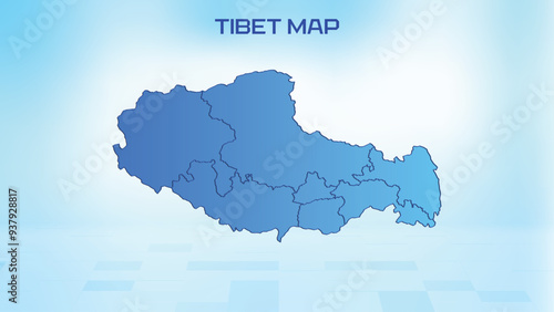 Blue detailed map of Tibet with States administrative divisions. Political Tibet map vector illustration.