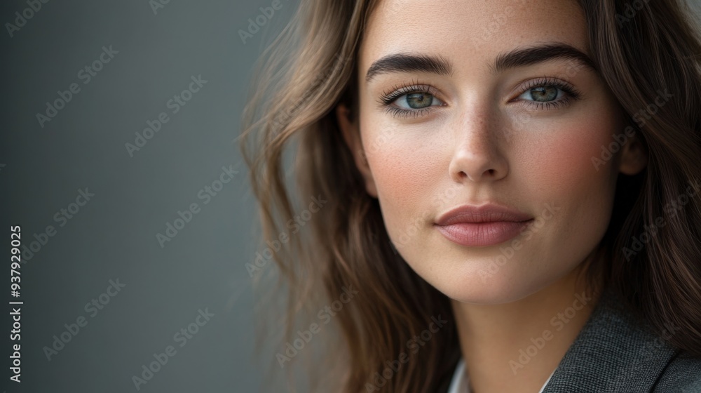Close-up of a businesswoman with a professional yet approachable expression, wearing a smart blazer and with a clean, clear face Close-up of a businesswoman with a professional yet approachable expression, wearing a smart blazer and with a clean, clear face