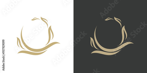 Round border leave circle gold frame logo leaf luxury vector