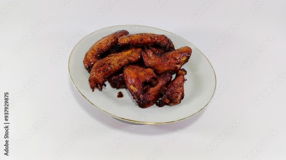 Indonesian Chicken Wings in Sweet Soy Sauce with a Drizzle of Honey: Flavorful and Succulent Wings Served on a White Oval Plate Against a White Background, Perfectly Balancing Sweet and Savory Tastes Indonesian Chicken Wings in Sweet Soy Sauce with a Drizzle of Honey: Flavorful and Succulent Wings Served on a White Oval Plate Against a White Background, Perfectly Balancing Sweet and Savory Tastes