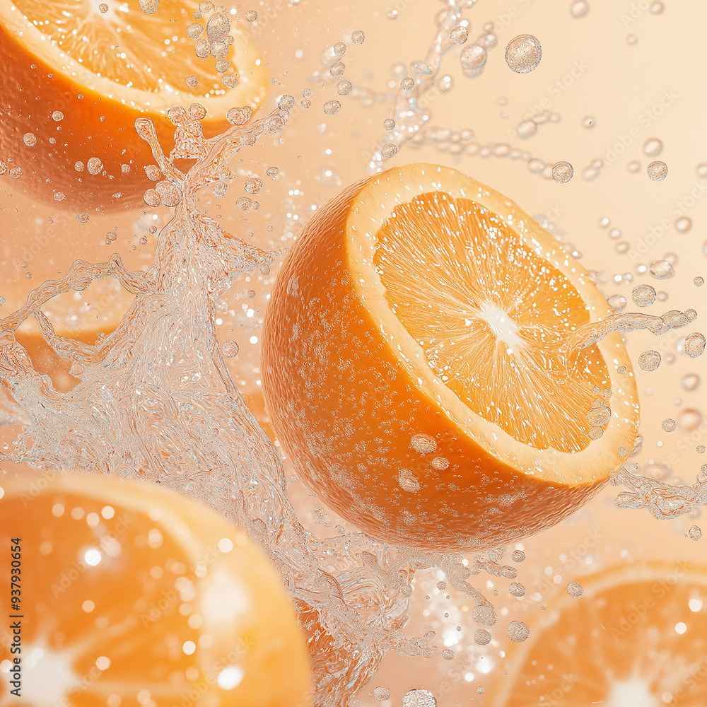 Fresh Oranges Dancing in Crystal Clear Water Fresh Oranges Dancing in Crystal Clear Water