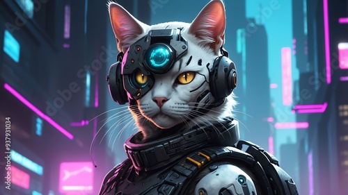 cyberpunk action cat animal weaponize cyborg background