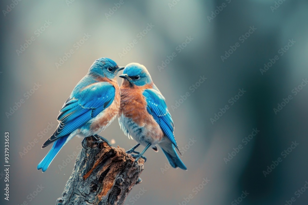 Obraz premium Couple of birds perched on top of a tree branch, enjoying the view