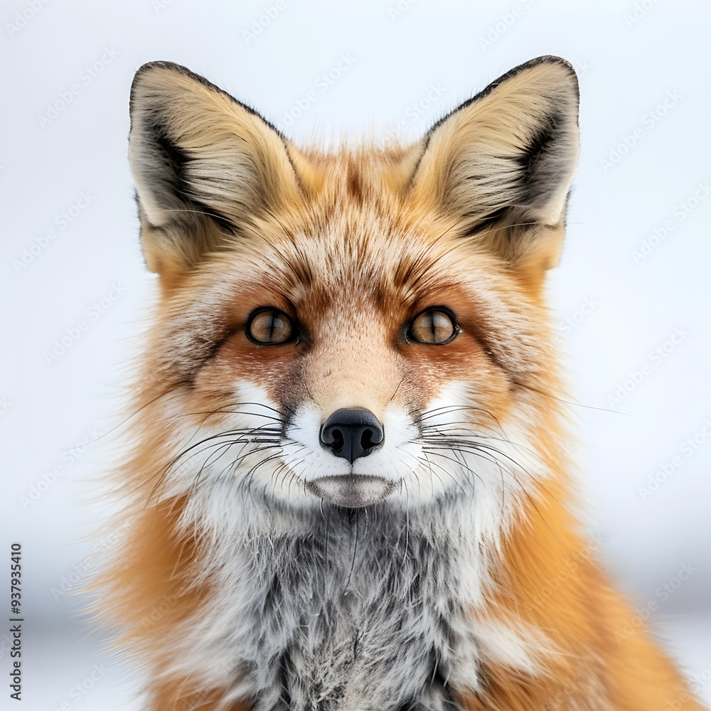 Curious Red Fox Exploring a Grassy Meadow Against a White Background Curious Red Fox Exploring a Grassy Meadow Against a White Background