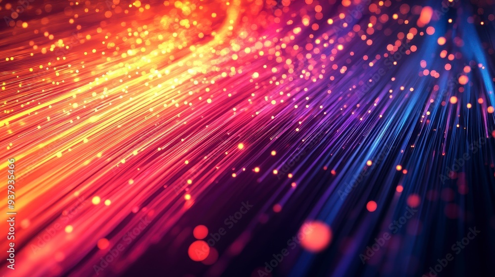 Fototapeta premium Abstract background with diagonal lines of red, yellow and blue lights.