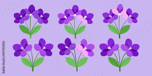 Elegant Violet Bunch with Small Overlapping Flowers: Detailed Illustration