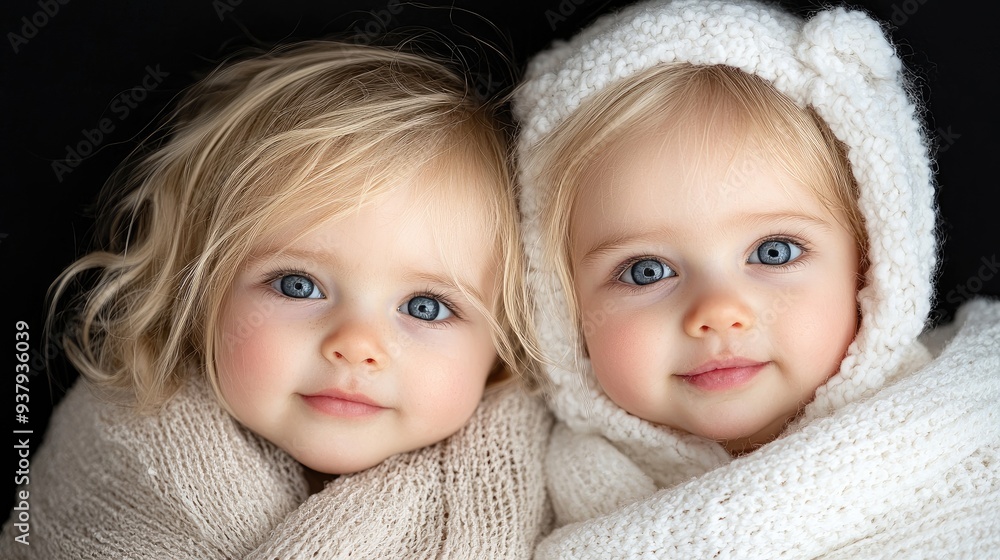 Adorable twins smiling warmly together Adorable twins smiling warmly together