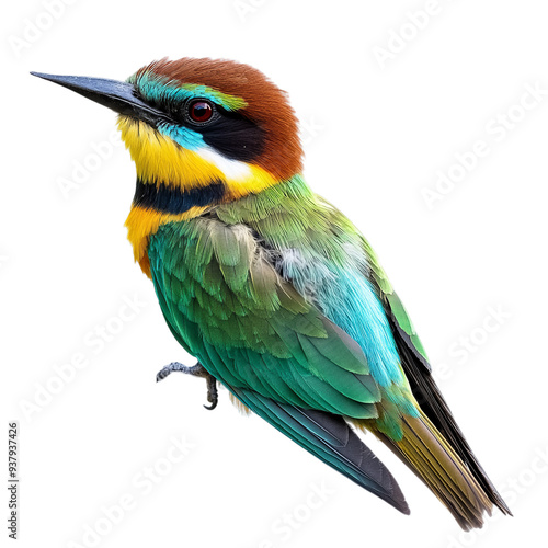 The image depicts a vibrant and colorful bird, likely a species of bee-eater. generative ai photo