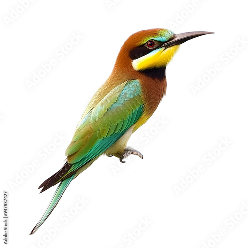 The image depicts a vibrant and colorful bird, likely a species of bee-eater. generative ai photo