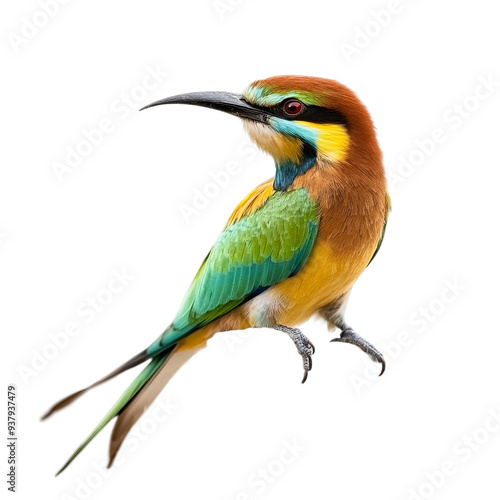 The image depicts a vibrant and colorful bird, likely a species of bee-eater. generative ai photo