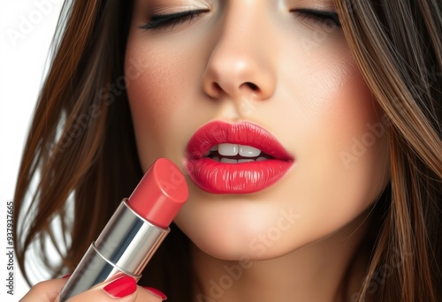 woman applying lipstick