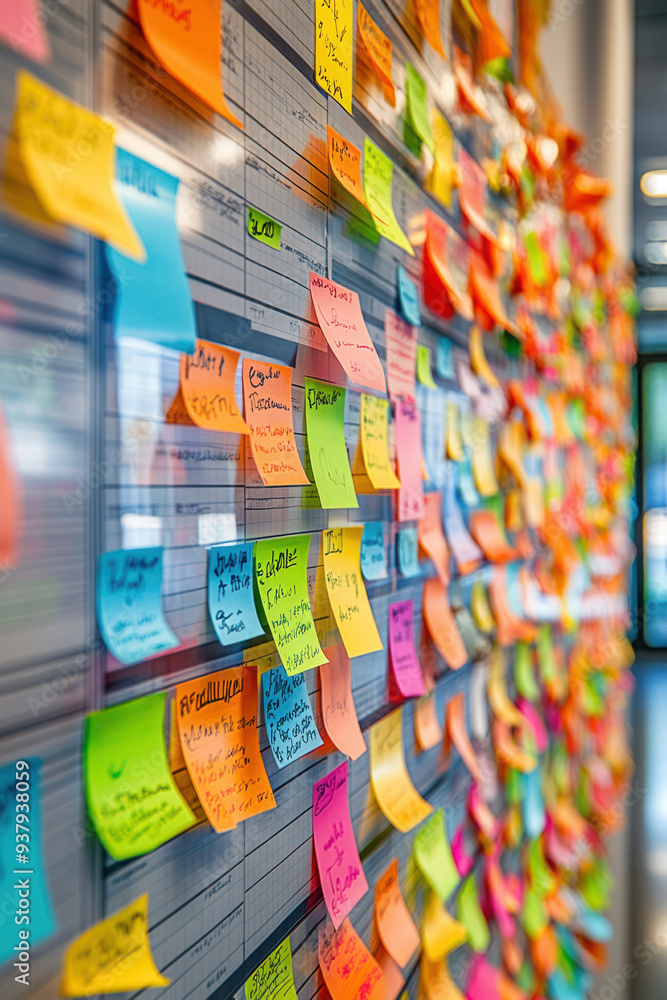 Colorful Sticky Notes, A vibrant array of sticky notes on a wall planner, showcasing effective organization and planning for educational success Colorful Sticky Notes, A vibrant array of sticky notes on a wall planner, showcasing effective organization and planning for educational success